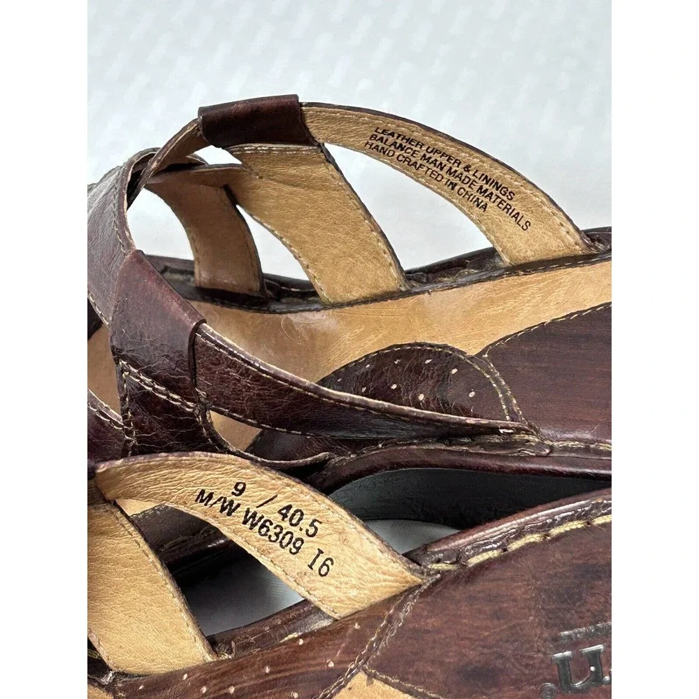 Born Womens Brown‎ Leather Wedge Sandals Shoes W6309 US Size 9 M/W EUR 40.5